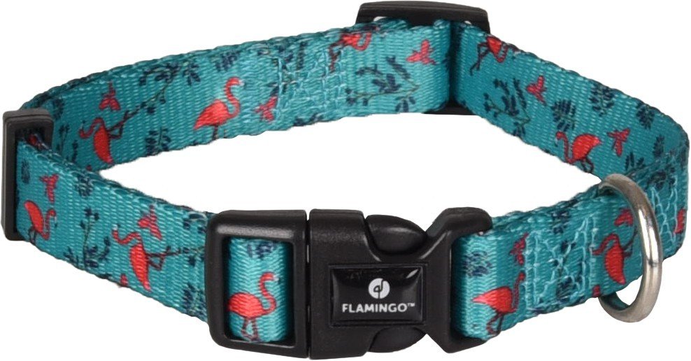 FL 520101  COLLAR SAMAR GREEN WITH FLAMINGO 30-45CM 15MM