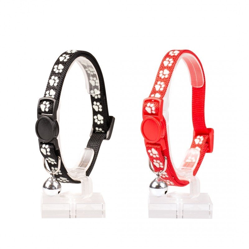 DV 11160 Cat Collar Paws nylon 20-30cm/10mm black/red