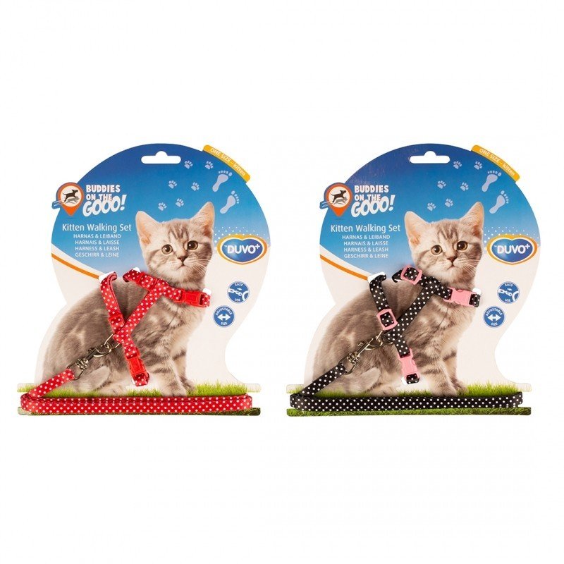 DV 11217 KITTEN WALKING SET WHITE DOTS 15-25cm / 8mm-125cm black/red