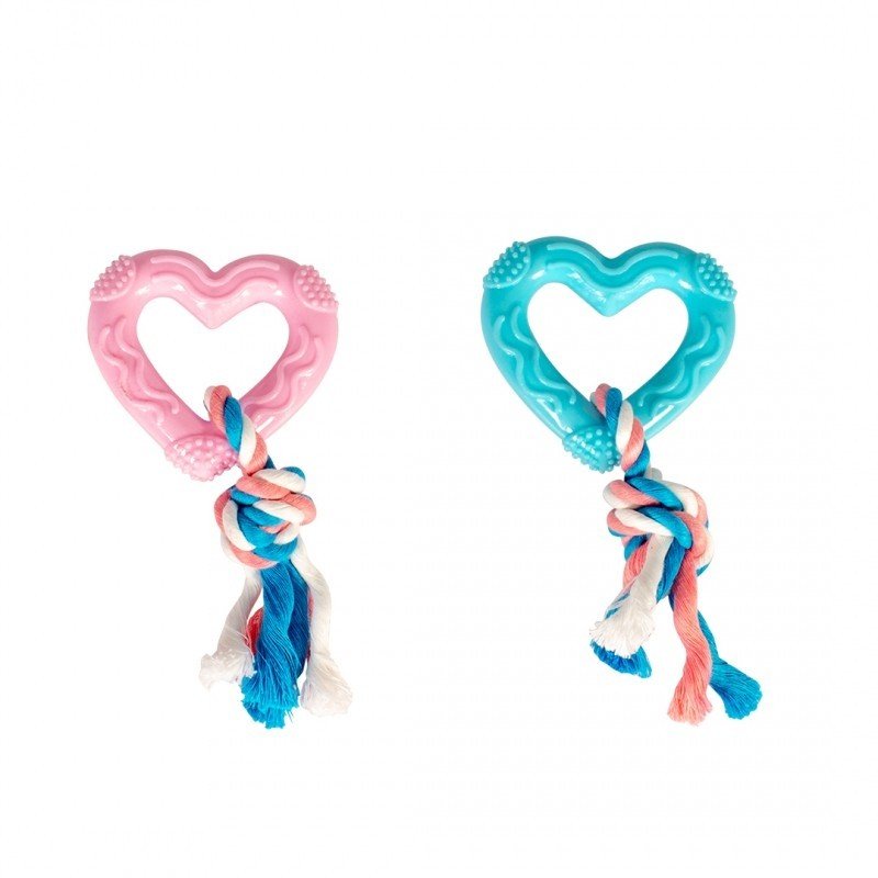 DV 11427 Dogtoy Puppy TPR Heart With Cotton Rope 14cm